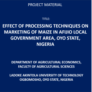 Effect Of Processing Techniques On Marketing Of Maize In Afijio Local Government Area, Oyo State
