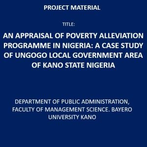 An Appraisal of Poverty Alleviation Programme in Nigeria